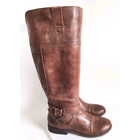 Marc Fisher Knee High Tall Riding Boots Size 5 Brown Vegan Faux Leather Preppy - Picture 1 of 15